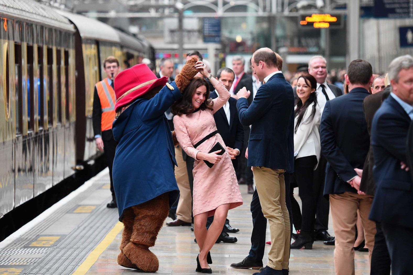 Paddington Bear dances with Catherine during a charity event in London in October 2017.