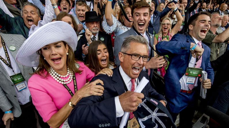 WinStar Farm owner Kenny Troutt and his family celebrate Justify's win at the Belmont Stakes on June 9, 2018. WinStar is one of the owners of Justify, who has won all six races he has run this year.