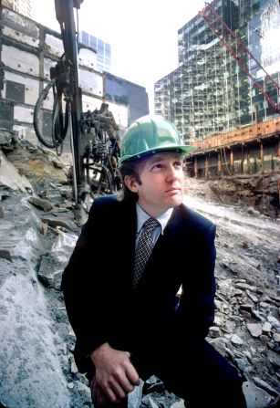 Trump wears a hard hat at the Trump Tower construction site in New York in 1980.