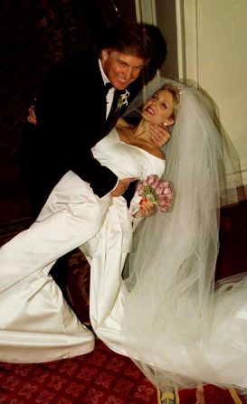 Trump dips his second wife, Marla Maples, after the couple married in a private ceremony in New York in December 1993. The couple divorced in 1999 and had one daughter together, Tiffany.