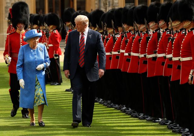 Trump and Britain's Queen Elizabeth II inspect a guard of honor during <a href="https://www.cnn.com/interactive/2018/07/politics/trump-europe-trip-cnnphotos/" target="_blank">Trump's visit to Windsor Castle</a> in July 2018.