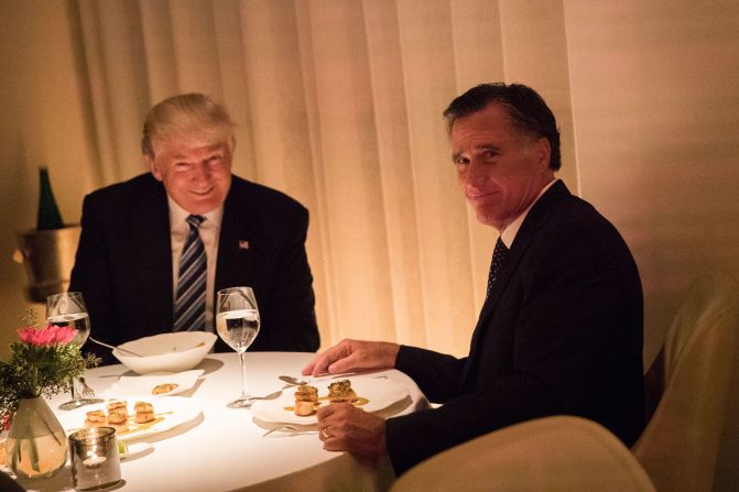 Trump <a href="http://www.cnn.com/2016/11/29/politics/donald-trump-mitt-romney-jean-georges/" target="_blank">shares a meal in New York</a> with Mitt Romney in November 2016. Trump and his transition team were in the process of filling high-level positions for the new administration, and Romney was reportedly in the running for secretary of state. That job ended up going to Rex Tillerson.