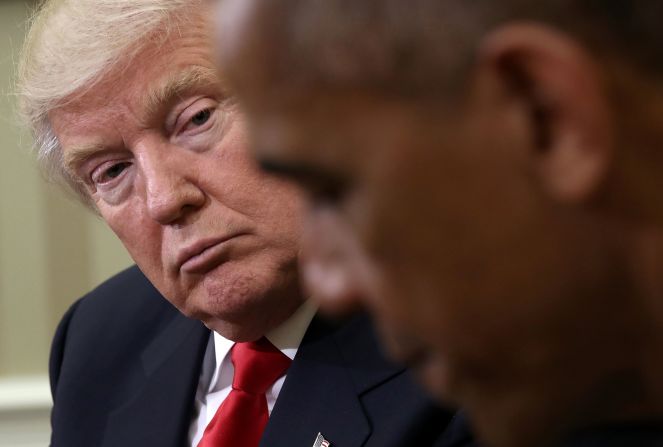 Two days after winning the election, Trump meets with President Barack Obama at the White House. Three days after mocking Trump as unfit to control the codes needed to launch nuclear weapons, Obama told his successor that he wanted him to succeed and would do everything he could to ensure a smooth transition. "As I said last night, my No. 1 priority in the next two months is to try to facilitate a transition that ensures our president-elect is successful," <a href="http://www.cnn.com/2016/11/10/politics/donald-trump-obama-paul-ryan-washington/index.html" target="_blank">Obama said.</a>