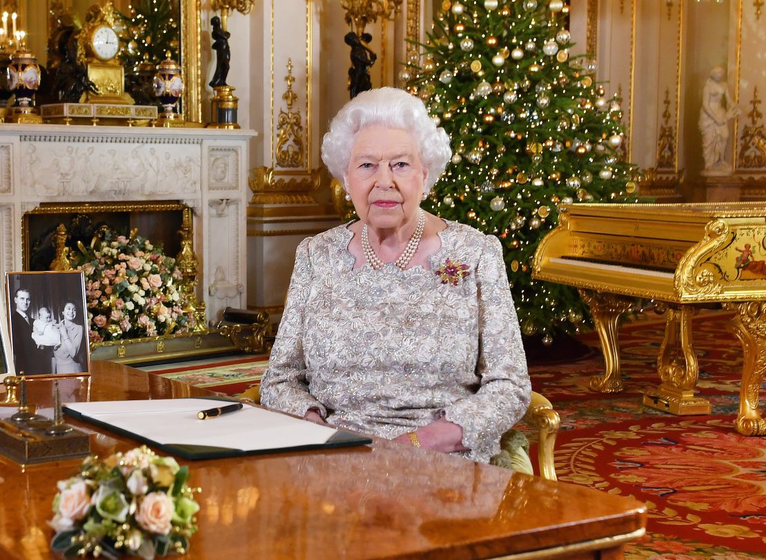 Queen Elizabeth II poses for a photo after she recorded her annual Christmas Day message, in the White Drawing Room at Buckingham Palace in London, United Kingdom.