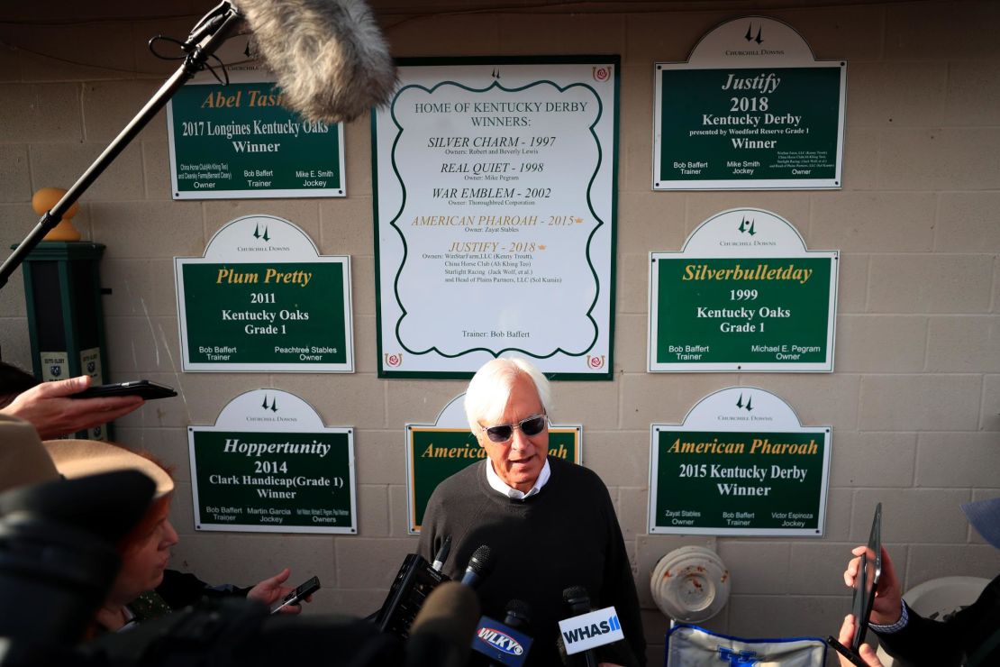 Bob Baffert talks to reporters before the 145th running of the Kentucky Derby at Churchill Downs in 2019 in Louisville. Baffert was inducted into the sport's Hall of Fame in 2009.