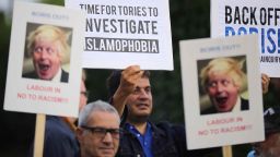 UXBRIDGE, ENGLAND - AUGUST 09:  Local people protest outside the Hillingdon Conservative Association office on August 9, 2018 in Uxbridge, England. Today's protest is being held following comments made by former Foreign Secretary, Boris Johnson, against the wearing of Burkas by Muslim women in the United Kingdom.
An independent panel will investigate complaints made regarding Mr Johnson's comments and possible breaches of the Conservative Party code of conduct.  (Photo by Christopher Furlong/Getty Images)