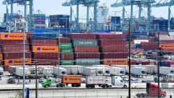 Container trucks arrive at the Port of Long Beach on August 23, 2019 in Long Beach, California. - President Donald Trump hit back at China on August 23, 2019, in their mounting trade war, raising existing and planned tariffs in retaliation for Beijing's announcement earlier in the day of new duties on American goods. (Photo by Frederic J. BROWN / AFP)        (Photo credit should read FREDERIC J. BROWN/AFP/Getty Images)