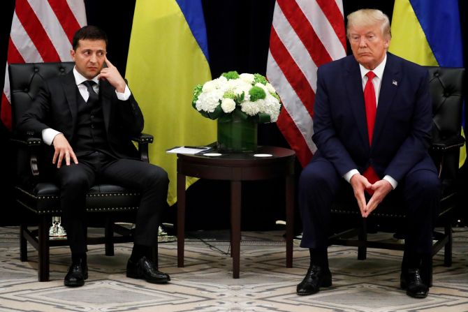 Ukrainian President Volodymyr Zelensky meets with Trump on the sidelines of the UN General Assembly in September 2019. A day earlier, the White House <a href="https://www.cnn.com/2019/09/25/politics/donald-trump-ukraine-transcript/index.html" target="_blank">released a transcript of a conversation</a> that Trump had in July with Zelensky. According to the transcript, Trump repeatedly pushed for Zelensky to investigate Joe Biden, a former vice president and potential 2020 political rival. There is no evidence of wrongdoing by Biden. House Speaker Nancy Pelosi announced that she would be<a href="http://www.cnn.com/2019/10/03/politics/gallery/trump-impeachment-inquiry/index.html" target="_blank"> opening a formal impeachment inquiry on Trump. </a>Trump has insisted he did nothing wrong in his phone call with Zelensky, saying there was "no pressure whatsoever." The House <a href="https://www.cnn.com/2019/12/18/politics/house-impeachment-vote/index.html" target="_blank">impeached him</a> in December, and the Senate <a href="http://www.cnn.com/2020/02/05/politics/senate-impeachment-trial-vote-acquittal/index.html" target="_blank">acquitted him</a> in February.