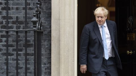 LONDON, ENGLAND - OCTOBER 15: UK Prime Minister Boris Johnson waits to welcome NATO Secretary General Jens Stoltenberg to 10 Downing Street on October 15, 2019 in London, England.  (Photo by Dan Kitwood/Getty Images)