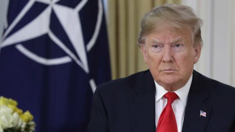 U.S. President Donald Trump meets NATO Secretary General, Jens Stoltenberg at Winfield House in London, Tuesday, Dec. 3, 2019. US President Donald Trump will join other NATO heads of state at Buckingham Palace in London on Tuesday to mark the NATO Alliance's 70th birthday. (AP Photo/Evan Vucci)