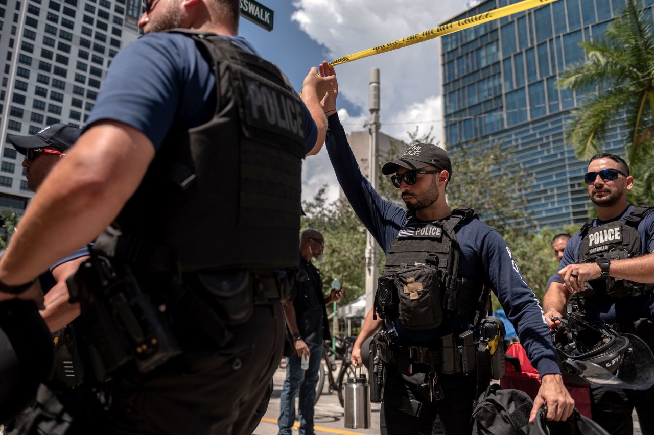 Police arrive at the Wilkie D. Ferguson Jr. US Courthouse in Miami, Florida, on Tuesday, June 13.