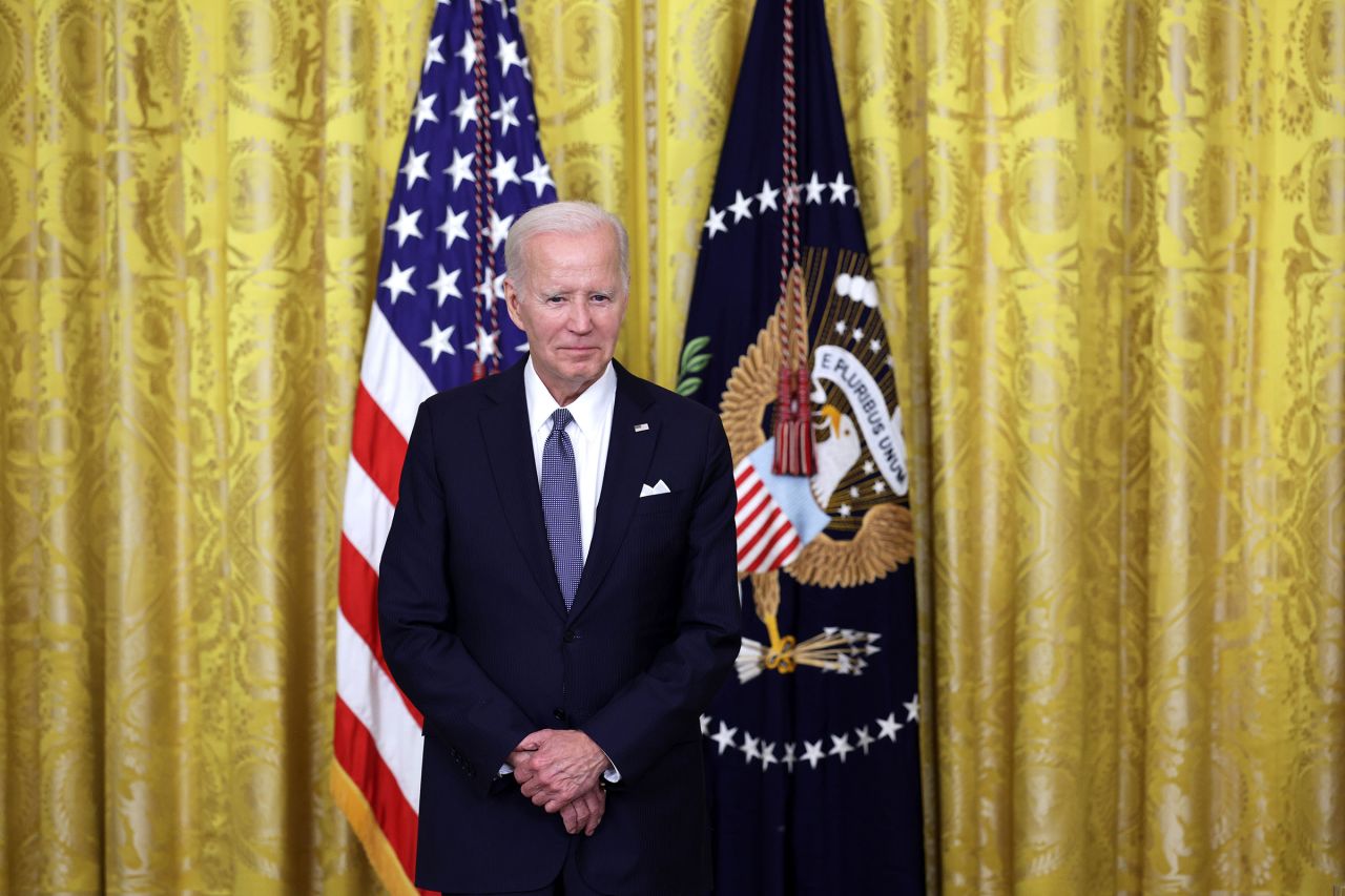 President Joe Biden listens during a Chiefs of Mission reception at the East Room of the White House on June 13, in Washington, DC. 