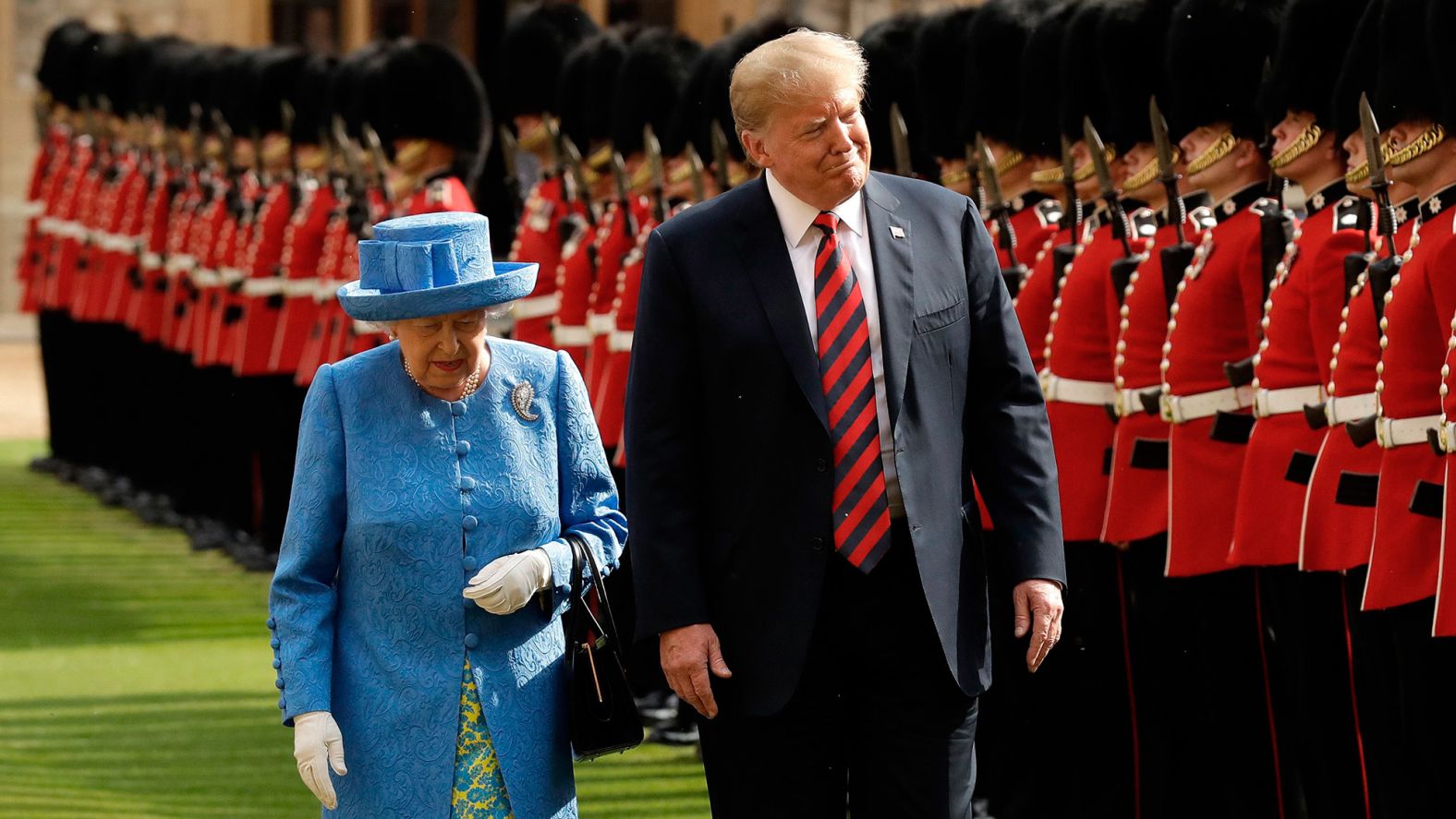 <strong>Donald Trump</strong>: In 2019, the Queen hosted the Trumps for an official state visit that included dinner at Buckingham Palace. In a Fox News interview just after the trip to London, Trump called the Queen an "incredible lady" and <a href="https://www.cnn.com/2019/06/14/politics/queen-elizabeth-ii-donald-trump-fun/index.html" target="_blank">said they had a lot of fun together.</a> Some members of the British public and press were not amused, however, when <a href="https://www.cnn.com/2018/07/14/politics/trump-royal-protocol-walk-queen-intl/index.html" target="_blank">Trump briefly walked in front of the Queen</a> during a ceremonial inspection of the troops at Windsor Castle. The monarch had to do an awkward sidestep around him.