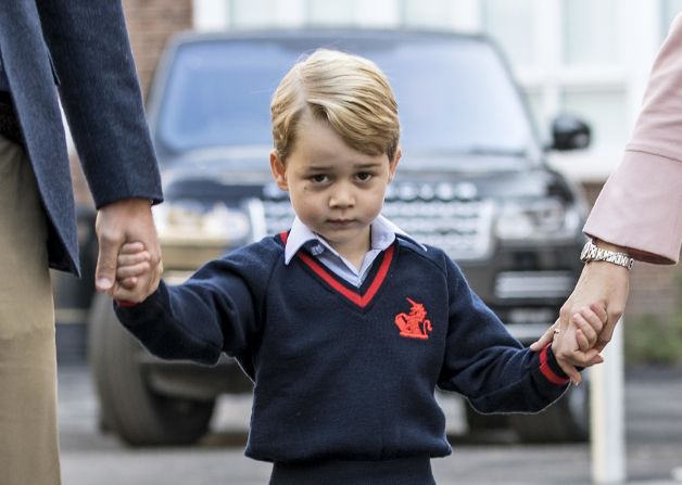 The prince arrives for his <a href="https://edition.cnn.com/2017/09/07/europe/prince-george-first-day-school/index.html" target="_blank">first day of school</a> in September 2017.