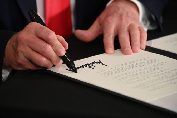 Trump signs executive orders <a href="https://www.cnn.com/2020/08/08/politics/trump-executive-order-stimulus/index.html" target="_blank">extending coronavirus economic relief</a> in August 2020. It came after Democrats and the White House were unable to reach an agreement on a stimulus bill.