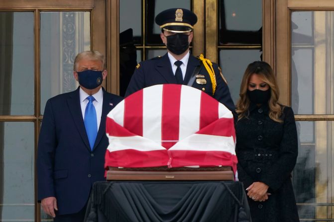 Trump and the first lady pay respects to Supreme Court Justice Ruth Bader Ginsburg in September 2020. <a href="https://www.cnn.com/2020/09/24/politics/donald-trump-supreme-court-boos/index.html" target="_blank">The president was booed</a> as he appeared near the coffin.