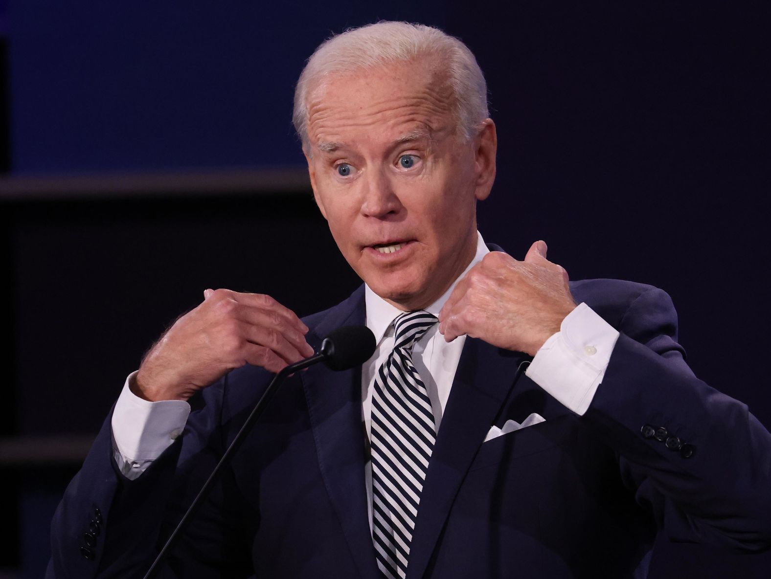 Biden reacts during the debate.