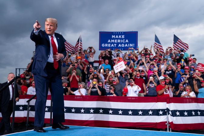 Trump arrives to speak at a <a href="https://www.cnn.com/2020/09/08/politics/donald-trump-north-carolina-2020-election/index.html" target="_blank">campaign rally in Winston-Salem, North Carolina,</a> in September 2020.