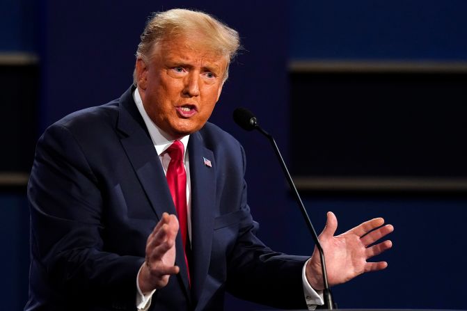 Trump speaks during his <a href="https://www.cnn.com/2020/10/22/politics/gallery/biden-trump-final-2020-presidential-debate/index.html" target="_blank">second debate</a> with Biden. Because the first debate quickly descended into a glorified shouting match, the Commission on Presidential Debates instituted <a href="https://www.cnn.com/2020/10/22/politics/presidential-debate-tonight/index.html" target="_blank">an unprecedented change this time around:</a> The candidates had their microphones cut off while their opponent responded to the first question of each of the debate's six segments.