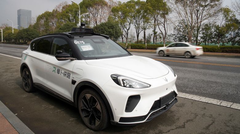 Baidu's driverless robotaxi service Apollo Go on the road in Wuhan, Hubei province, China on February 24, 2023.