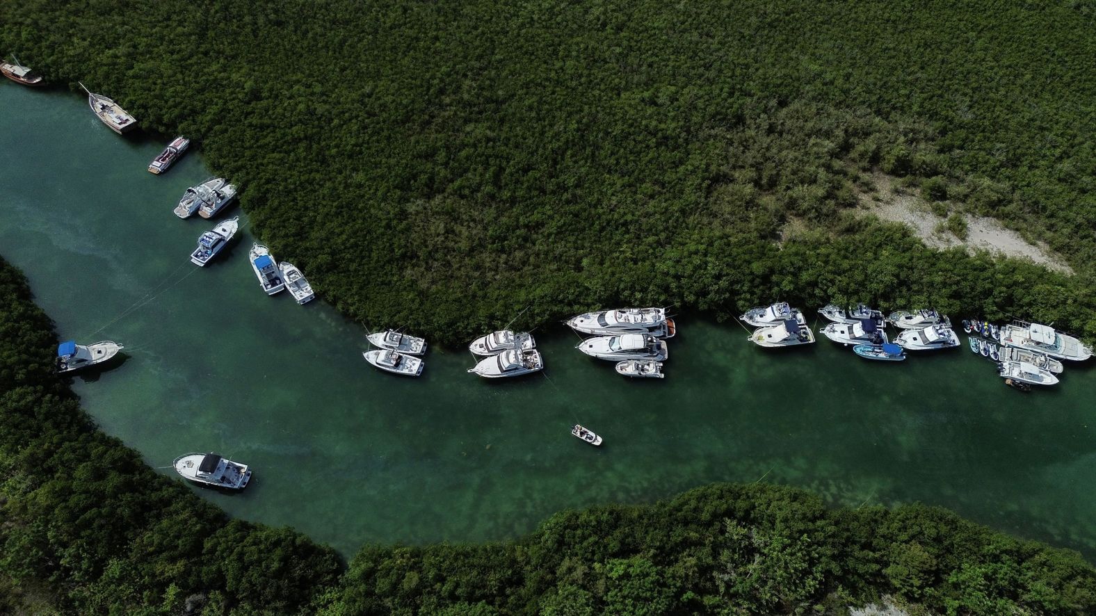 Yachts are anchored in the Nichupté Lagoon in Cancun, Mexico, on Thursday. Beryl was expected to hit Mexico's Yucatan Peninsula on Friday.