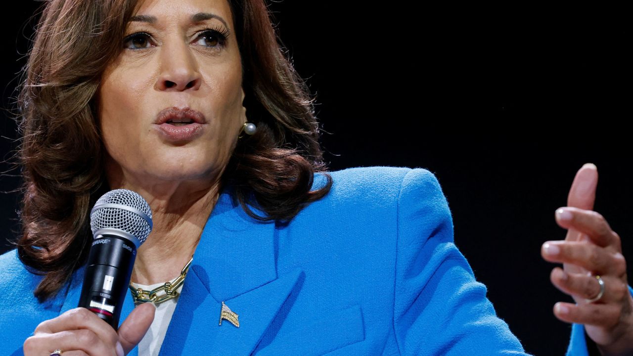 Vice President Kamala Harris speaks during the 30th annual Essence Festival in New Orleans on July 6, 2024.