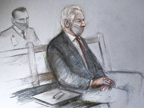 A sketch depicts Assange appearing at the Old Bailey courthouse in London for a ruling in his extradition case in January 2021. A judge <a href="https://edition.cnn.com/2021/01/04/uk/julian-assange-extradition-wikileaks-us-gbr-intl/index.html" target="_blank">rejected a US request to extradite Assange,</a> saying that such a move would be "oppressive" by reason of his mental health. <a href="https://www.cnn.com/2021/12/10/europe/julian-assange-extradition-appeal-ruling-intl/index.html" target="_blank">That ruling was overturned</a> in December by two senior judges.