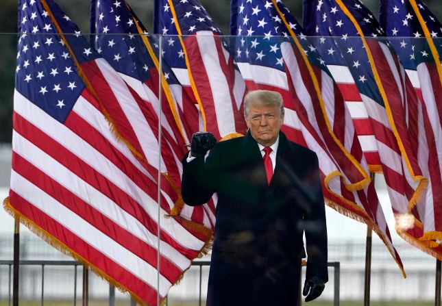 Trump arrives to speak to supporters at a rally in Washington, DC, in January 2021. His speech included calls for his vice president to step outside his constitutional bounds and overturn the results of the election. A short time later, Trump supporters <a href="http://www.cnn.com/2021/01/06/politics/gallery/electoral-college-vote-count/index.html" target="_blank">breached the US Capitol</a> while Congress was meeting to certify the Electoral College's votes for president and vice president. The Capitol was put on lockdown and the certification vote was paused after the rioters stormed the building.