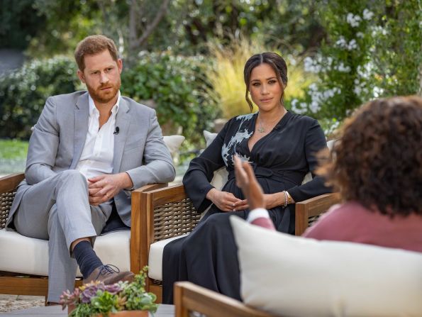 Harry and Meghan give an <a href="https://www.cnn.com/2021/03/07/uk/oprah-harry-meghan-interview-intl-hnk/index.html" target="_blank">interview to Oprah Winfrey</a> that aired in the United States in March 2021. It was their first sit-down appearance since leaving Britain. Meghan described herself as the victim of an image-obsessed Buckingham Palace, which weighed in on everything from how dark her son Archie's skin color would be to how often she went to lunch with friends.