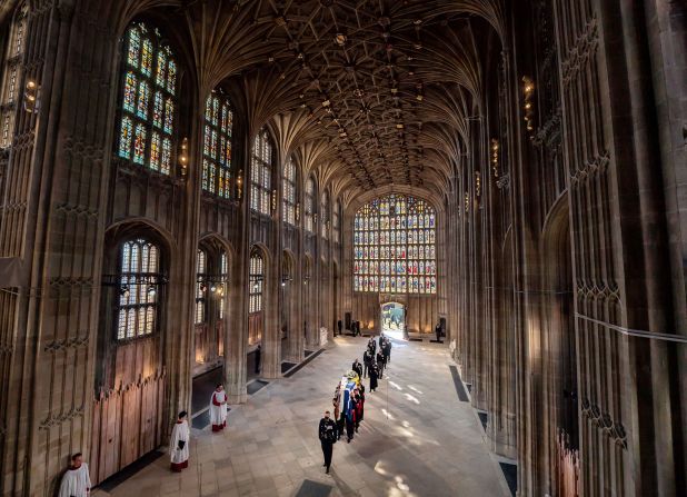 Pallbearers are followed by members of the royal family inside St. George's Chapel.