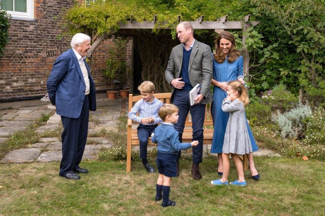 The royal family <a href="https://edition.cnn.com/2020/09/26/uk/david-attenborough-prince-george-fossilized-tooth-scli-intl-gbr/index.html" target="_blank">meets with naturalist David Attenborough</a> at Kensington Palace in September 2020. This was after a private screening of Attenborough's latest environmental documentary, "A Life On Our Planet," which focuses on the harm that has been done to the natural world in recent decades.