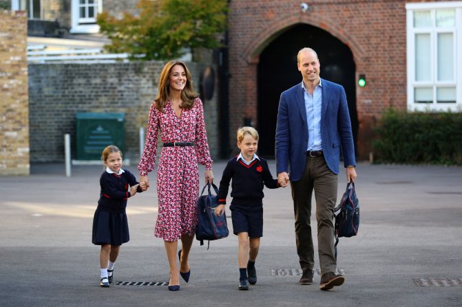 William and Catherine escort Princess Charlotte -- accompanied by her brother, Prince George -- as Charlotte arrives for <a href="https://edition.cnn.com/2019/09/05/uk/princess-charlotte-school-gbr-intl/index.html" target="_blank">her first day of school</a> in September 2019.