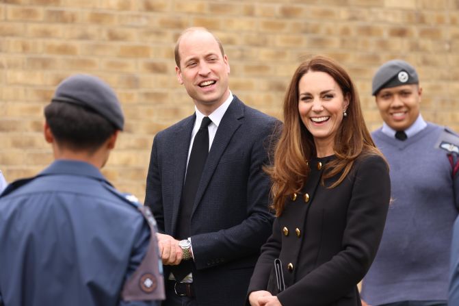 William and Catherine visit an air squadron in London in April 2021. During the visit, the squadron paid tribute to William's late grandfather, <a href="http://www.cnn.com/2021/04/09/world/gallery/prince-philip/index.html" target="_blank">Prince Philip</a>, who served as Air Commodore-in-Chief of the Air Training Corps for 63 years.