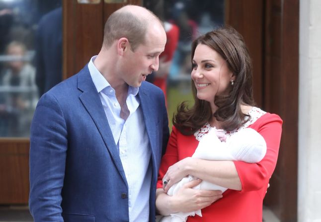 William and Catherine leave the hospital with Prince Louis after his birth in 2018.