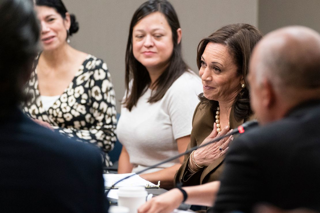 Vice President Kamala Harris meets with Democrats from the Texas state legislature at the American Federation of Teachers, Tuesday, July 13, 2021, in Washington. (AP Photo/Alex Brandon)