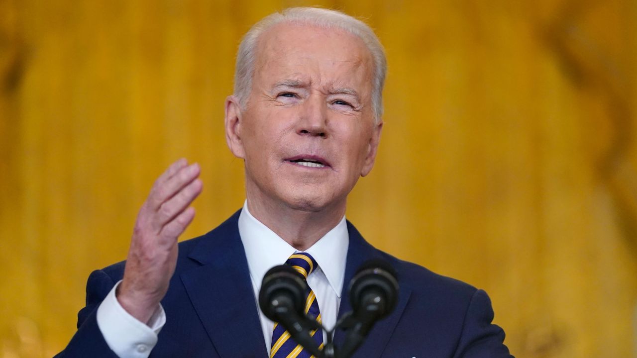 President Joe Biden speaks during a news conference in the East Room of the White House in Washington, Wednesday, Jan. 19, 2022. 