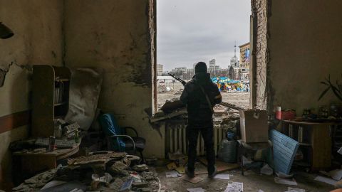 Mandatory Credit: Photo by SERGEY KOZLOV/EPA-EFE/Shutterstock (12828411z)
A member of the Territorial Defense Forces of Ukraine stands inside the damaged Kharkiv regional administration building in the aftermath of a shelling in downtown Kharkiv, Ukraine, 01 March 2022. Russian troops entered Ukraine on 24 February prompting the country's president to declare martial law and triggering a series of announcements by Western countries to impose severe economic sanctions on Russia.
Aftermath of shelling in Kharkiv, Ukraine - 01 Mar 2022