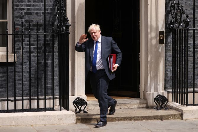 Johnson leaves No. 10 Downing Street on July 6, a day after <a href="https://www.cnn.com/2022/07/05/uk/rishi-sunak-sajid-javid-resignation-boris-johnson-intl/index.html" target="_blank">two senior Cabinet ministers quit</a> over Downing Street's handling of the resignation of deputy chief whip Chris Pincher.