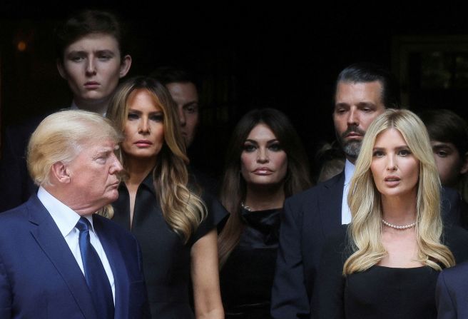 Trump is seen with former first lady Melania Trump and several other family members as they attend <a href="https://www.cnn.com/2022/07/20/politics/ivana-trump-funeral/index.html" target="_blank">the funeral of his first wife, Ivana,</a> in New York in July 2022.