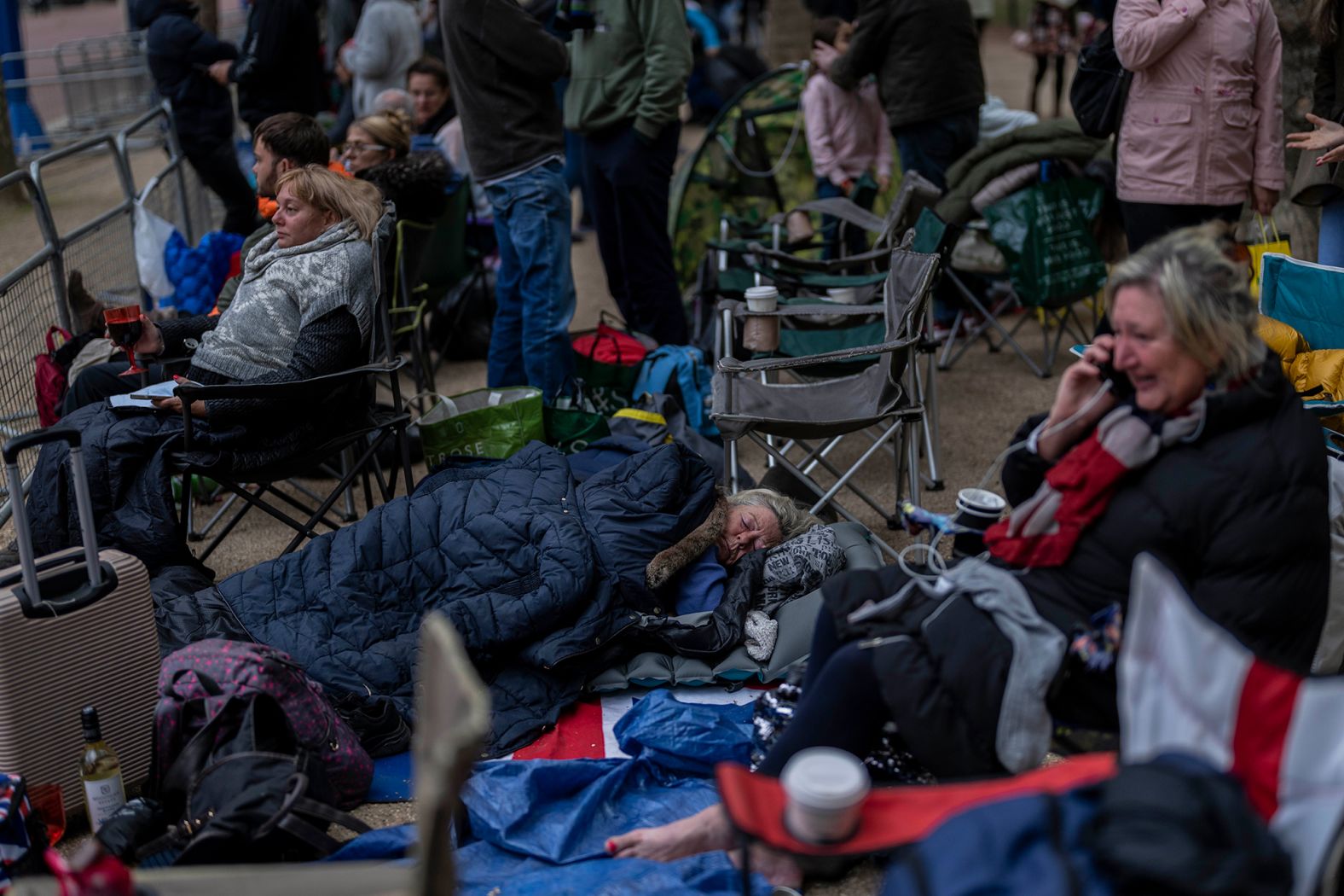 People camp out on The Mall on the eve of the funeral.