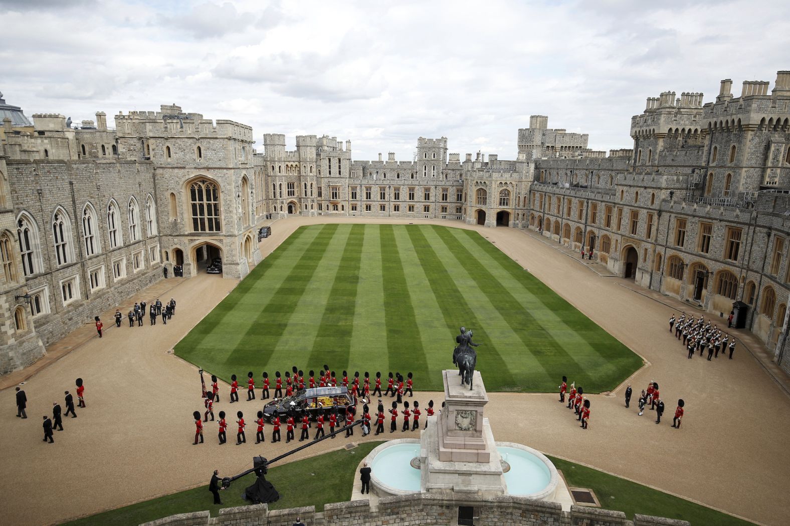 The hearse carrying the coffin drives through Windsor Castle.