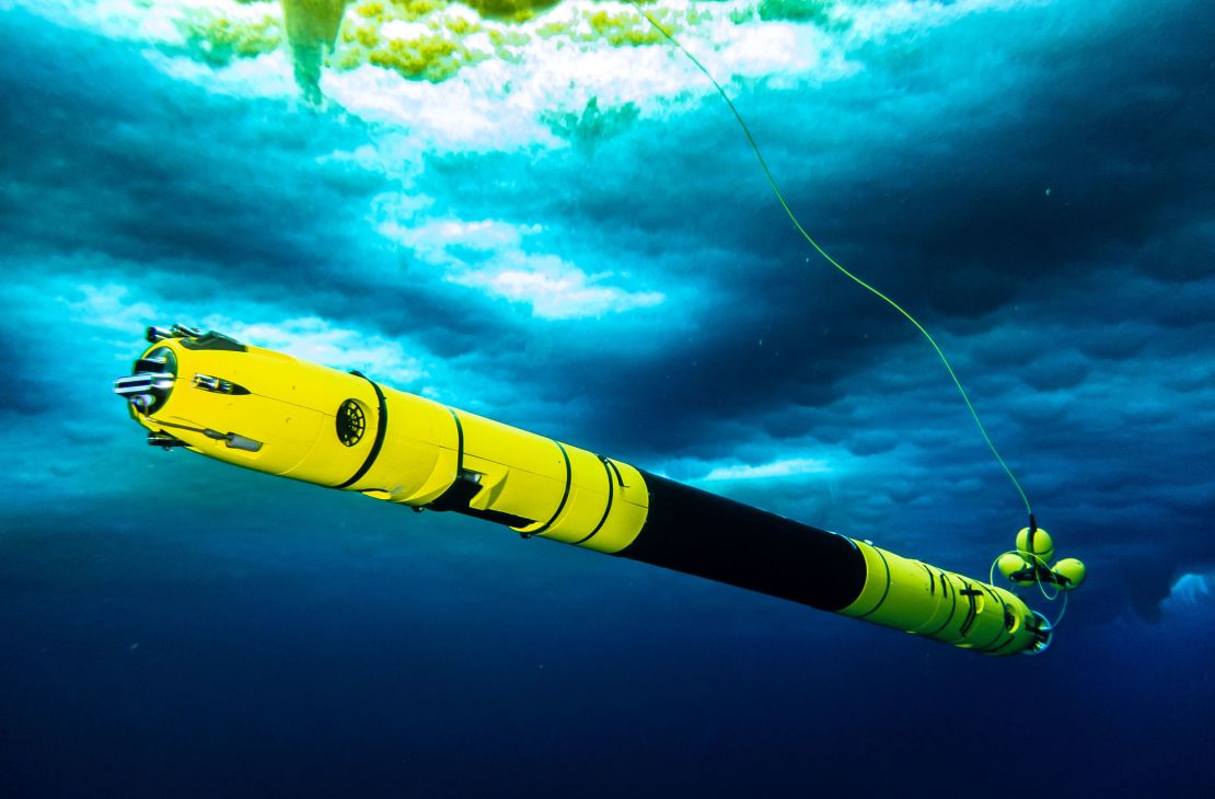 The Icefin robot under the sea ice near McMurdo Station.