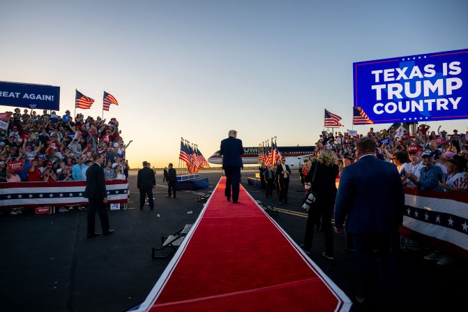 Trump leaves after speaking at his rally in Waco on March 25, 2023. Trump, who is running for president again, <a href="https://www.cnn.com/2023/03/25/politics/texas-trump-2024-rally/index.html" target="_blank">railed against what he called "prosecutorial misconduct"</a> and denied any wrongdoing amid investigations in New York, Georgia and Washington, DC.