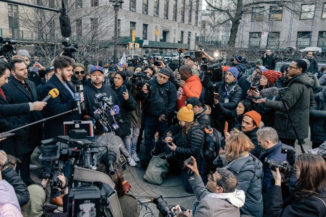 Gavin Wax, president of the New York Young Republican Club, speaks to members of the media on March 20, 2023, a couple of days after Trump said he expected to be arrested. "We are here to show that there is support for President Trump in the bluest area in the country, here in Manhattan," Wax said, <a href="https://www.politico.com/news/2023/03/20/pro-trump-protest-turnout-arrest-design-00088015" target="_blank" target="_blank">according to Politico</a>.