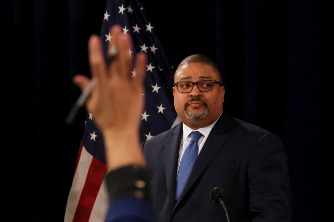 Manhattan District Attorney Alvin Bragg speaks during a news conference on April 4, 2023. He said "the evidence will show" Trump <a href="https://www.cnn.com/politics/live-news/trump-new-york-court-arraignment-04-04-23/h_a5a768701168dd2b113c6964d6f61bae" target="_blank">made false statements</a> "to cover up crimes relating to the 2016 election."