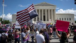 Demonstrators rally in support of abortion rights at the US Supreme Court in Washington, DC, April 15, 2023. - The Court on April 14 temporarily preserved access to mifepristone, a widely used abortion pill, in an 11th-hour ruling preventing lower court restrictions on the drug from coming into force. (Photo by ANDREW CABALLERO-REYNOLDS / AFP) (Photo by ANDREW CABALLERO-REYNOLDS/AFP via Getty Images)