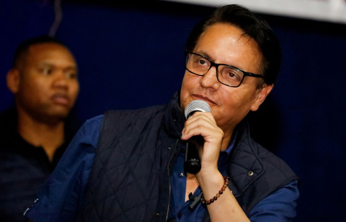 The Ecuadorean presidential candidate Fernando Villavicencio speaks at a campaign rally in Quito, Ecuador, on August 9, 2023.