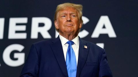 Republican presidential candidate former President Donald Trump arrives to speak at a campaign rally Monday October 23, 2023, in Derry, N.H.