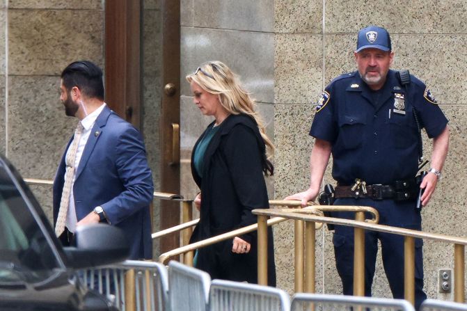 Daniels leaves Manhattan Criminal Court after <a href="https://www.cnn.com/politics/live-news/trump-hush-money-trial-05-09-24/index.html" target="_blank">testifying on May 9</a>.