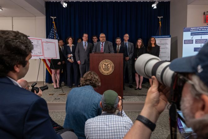 Manhattan District Attorney Alvin Bragg stands with members of his staff at a news conference held following Trump's conviction. "Our job is to follow the facts and the law without fear or favor, and that's exactly what we did here," <a href="https://www.cnn.com/politics/live-news/trump-hush-money-trial-05-30-24/h_d9e4d2141c254d4d37cf9b6a7e94e8d3" target="_blank">Bragg said</a>, adding that while there are "many voices out there, the only voice that matters is the voice of the jury."